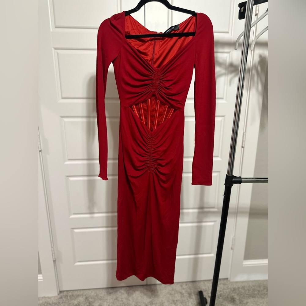 Versace Red Long Sleeve Dress
